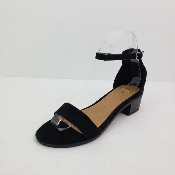 Qupid Alvarez Womens Size 6 Black Ankle Strap Open Toe Block Heeled Sandals - Picture 4 of 10